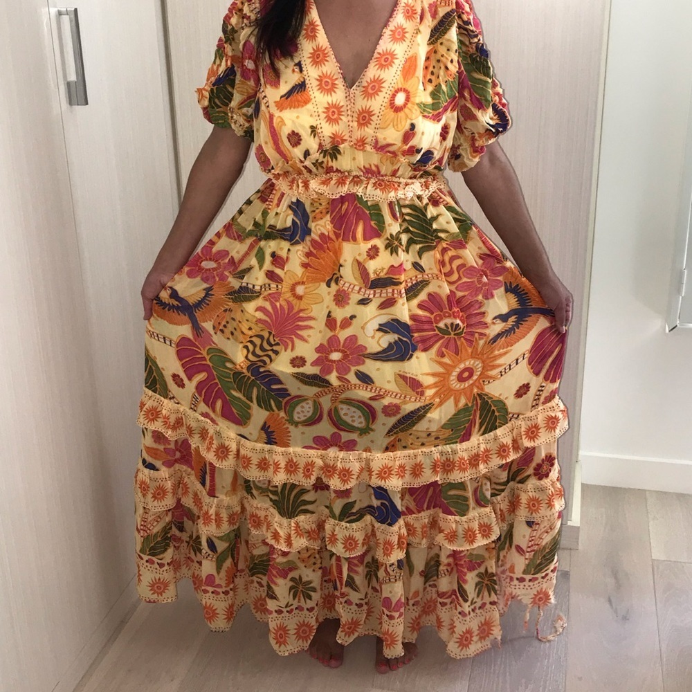 FARM Rio Yellow Rio Tapestry Maxi Dress sz small - Picture 6 of 12